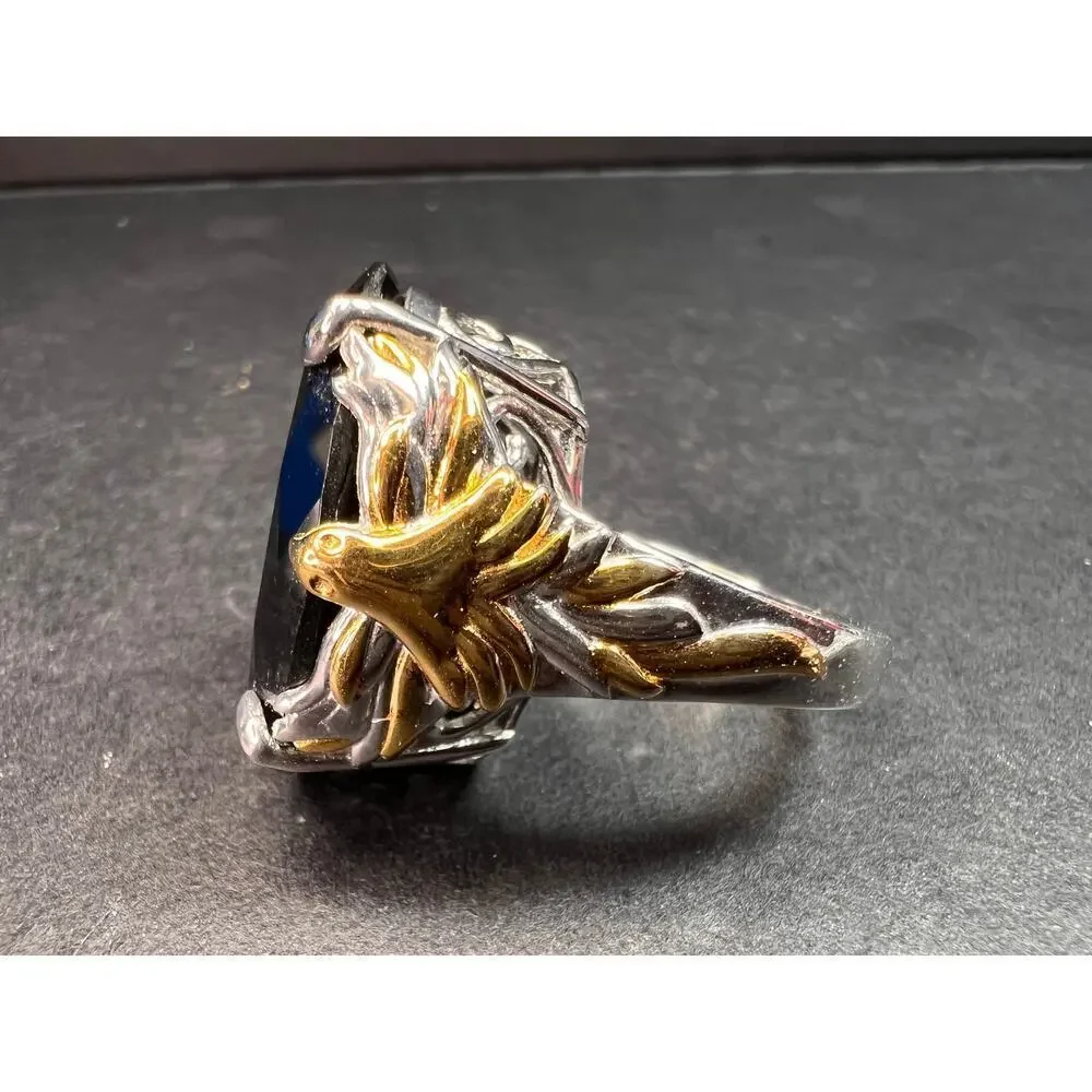NEW Black spinel Phoenix ring in rhodium and vermeil over sterling silver size 7